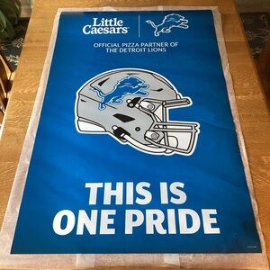 Little Caesars Pizza NFL Detroit Lions 2 Side Window Cling Door Sign 48x30